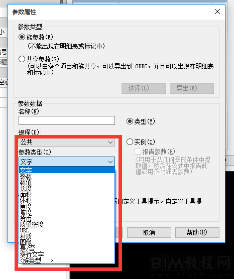 Revit中不同参数规程对应参数类型及其说明