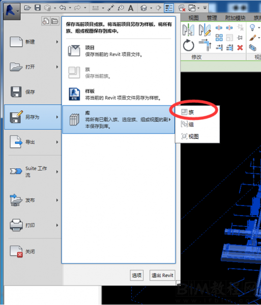 Revit如何同时保存项目中同类族及所有族