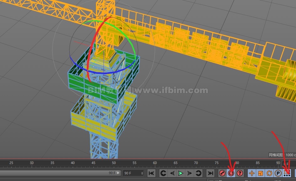 Revit模型通过C4D制作施工工艺动画-塔吊旋转动画