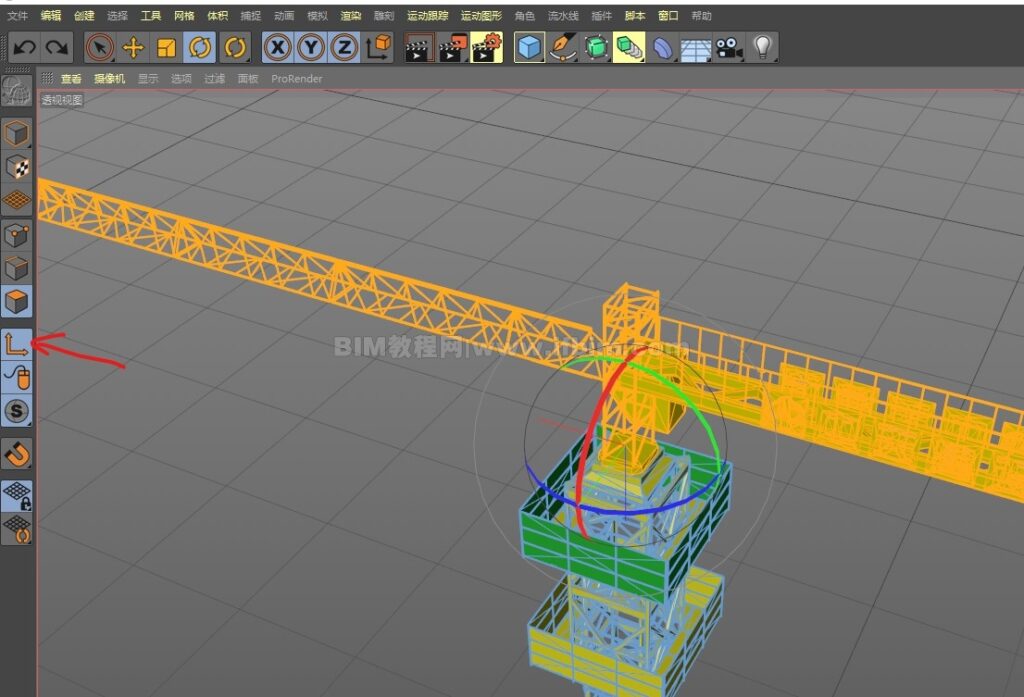 Revit模型通过C4D制作施工工艺动画-塔吊旋转动画