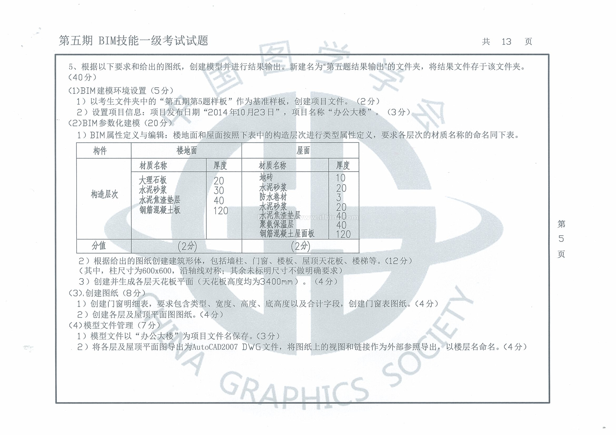 第五期全国BIM技能等级考试一级试题